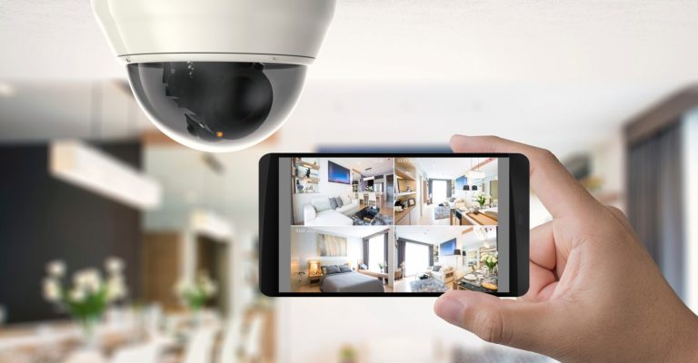 hand holding 3d rendering mobile connect with security camera